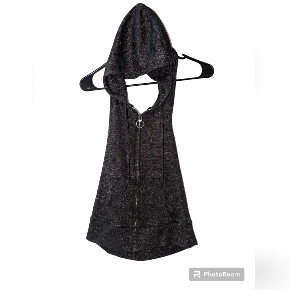 Old Navy Sleeveless and Open Back Jacket with Hood Black Simmer Size M